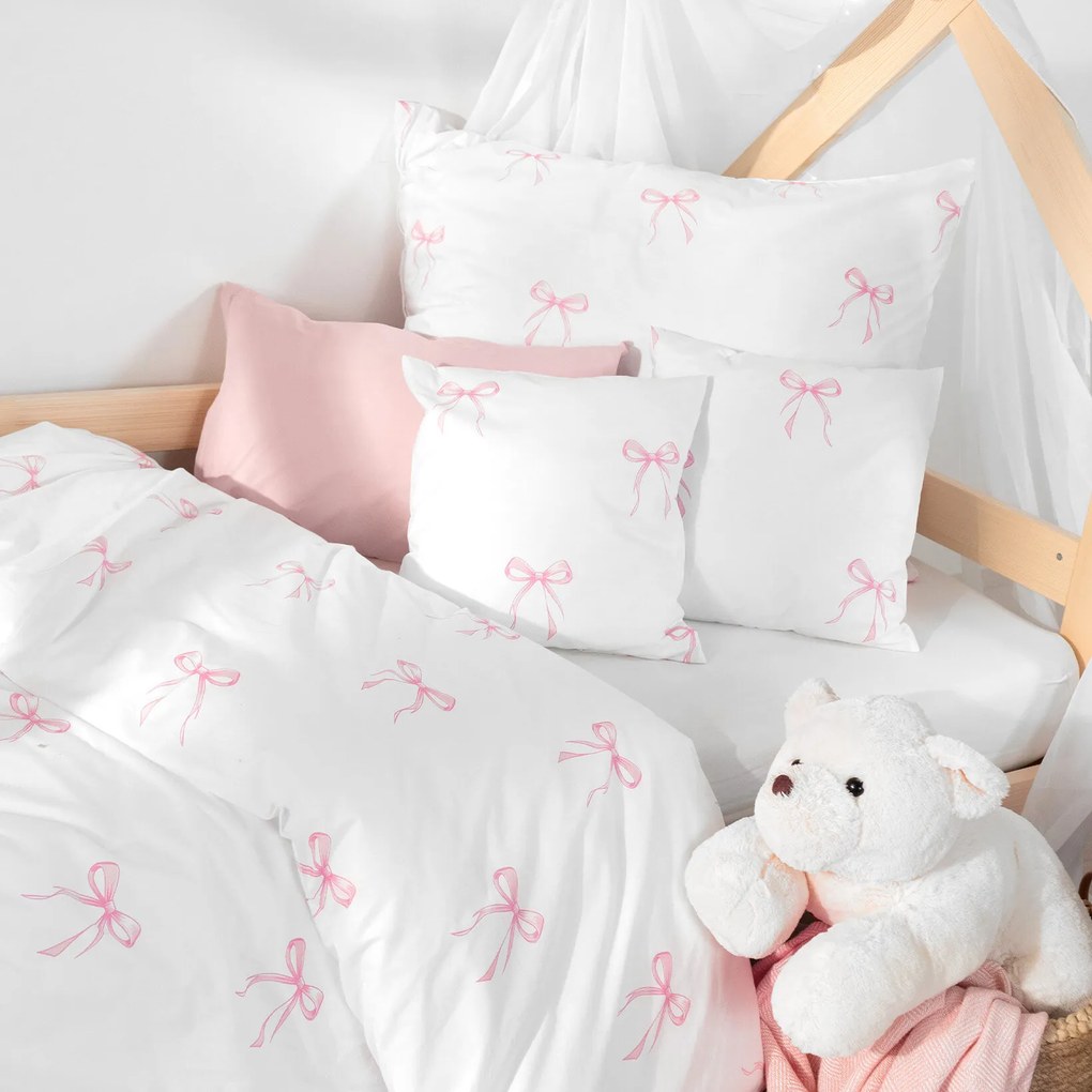 Goldea gyermek pamut ágyneműhuzat - rózsaszín masnik 150 x 200 és 50 x 60 cm