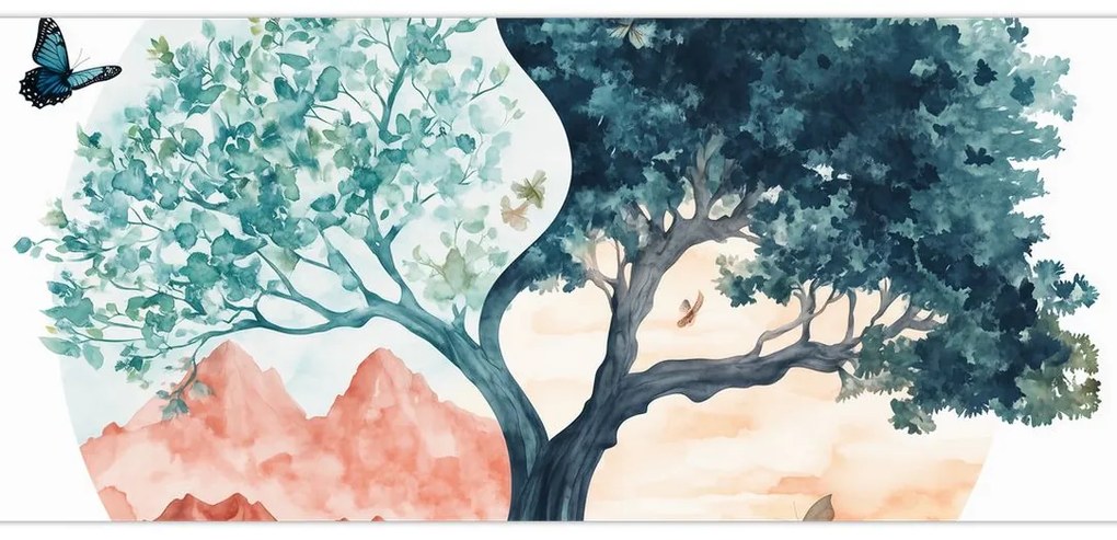 Kép – Akvarellfa tele élettel (120x50 cm)