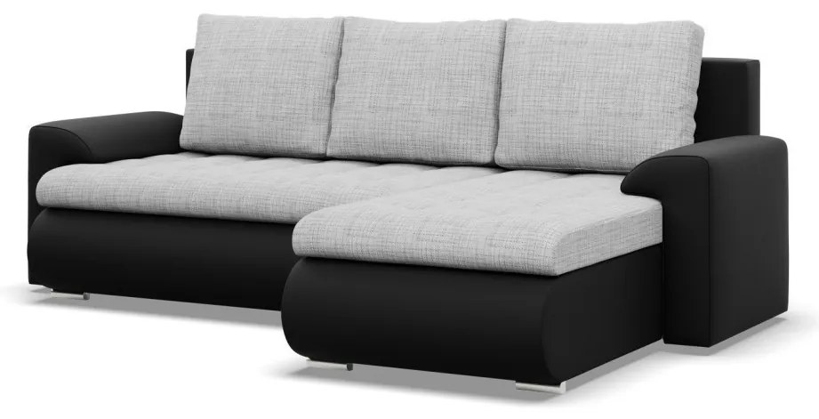 Tokio sarokkanapé, 2 ágyneműtartóval, fonott + műbőr, jobboldali, szürke - fekete