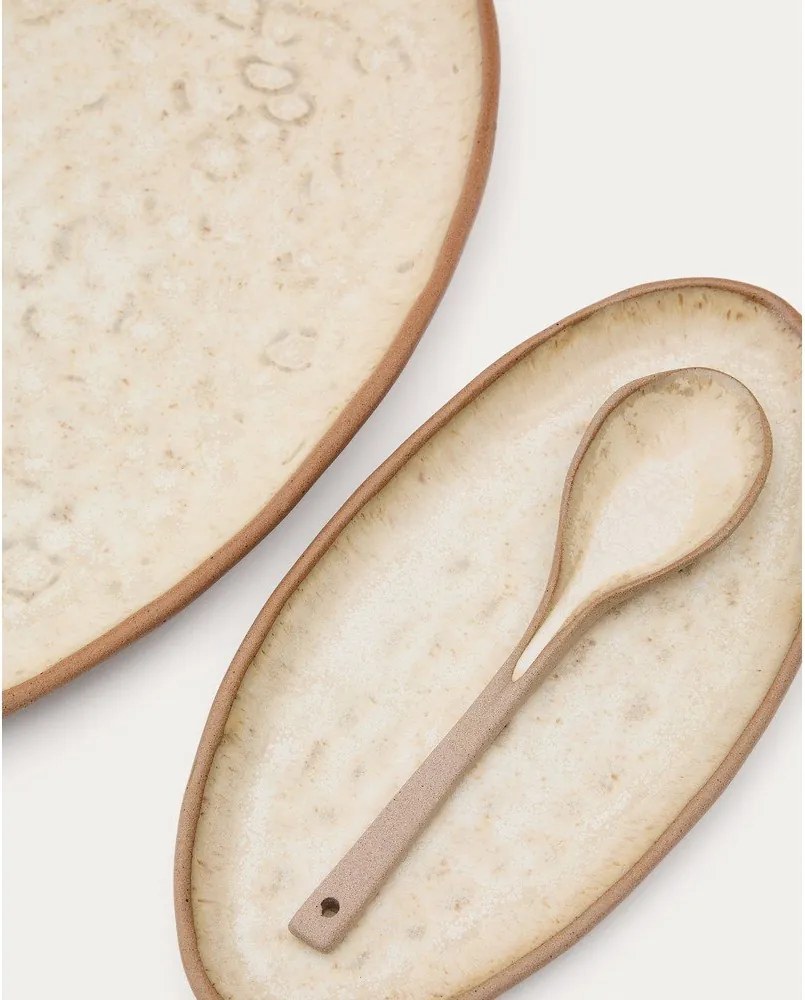 Bézs szervírozó kerámia tányér készlet 3 db-os Zunel – Kave Home