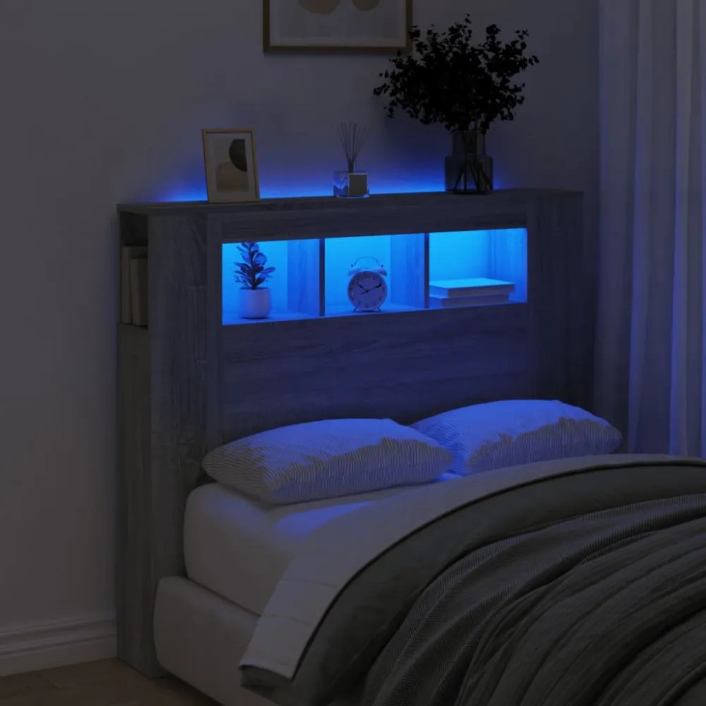szürke sonoma szerelt fa LED-es fejtámla 120 x 18,5 x 103,5 cm