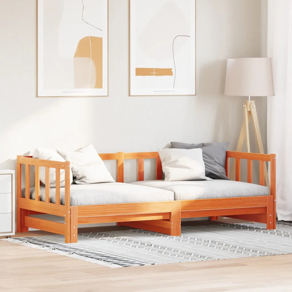 Napágy kihúzható ággyal Wax Brown 180x200 cm Tömör fenyőfa