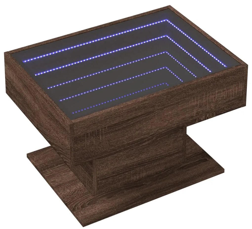 barna tölgy szerelt fa dohányzóasztal LED-del 70 x 50 x 45 cm