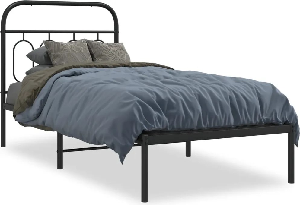vidaXL fekete fém ágykeret fejtámlával 80 x 200 cm