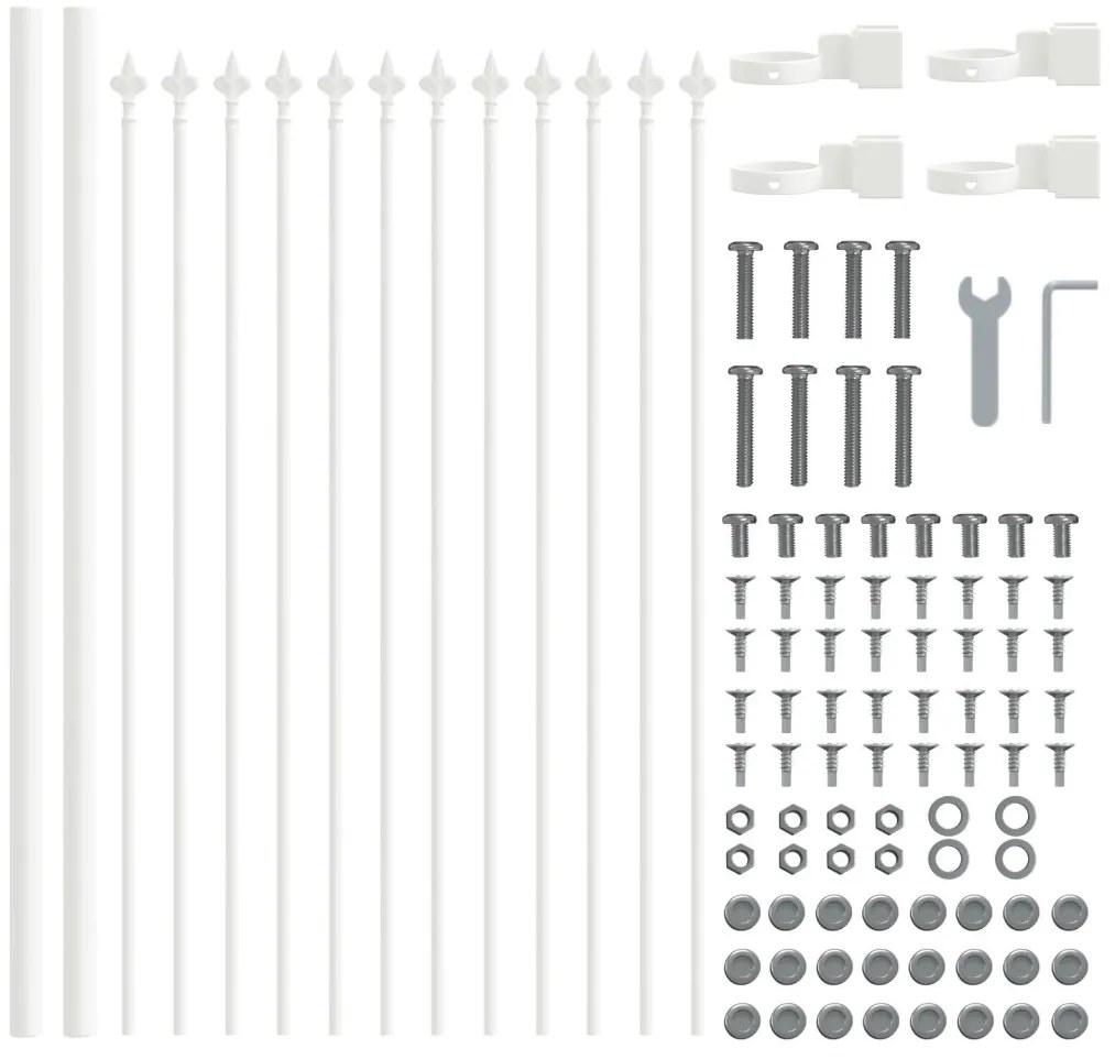 Kerti kerítés lándzsás tetejű, fehér, 10,2 x 0,6 m, acél