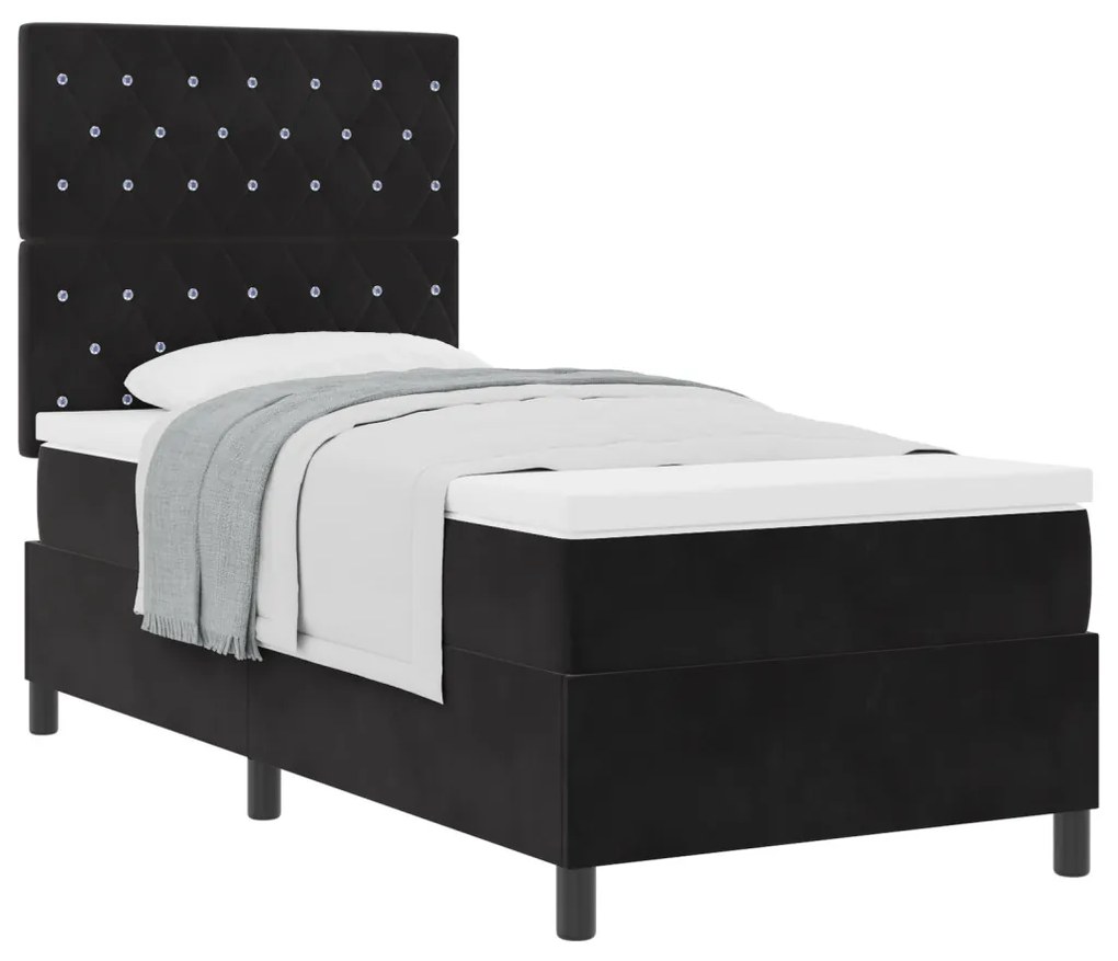 Boxspring Ágy Matracokkal Fekete 100x200 cm Bársonyos
