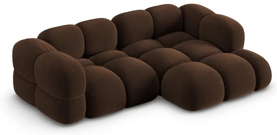 Sötétbarna bársony sarokkanapé (jobb oldali-heverő résszel) Loretto – Cosmopolitan Design