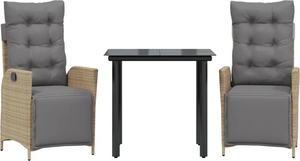 vidaXL 3 részes vegyes bézs polyrattan kerti étkezőgarnitúra párnákkal