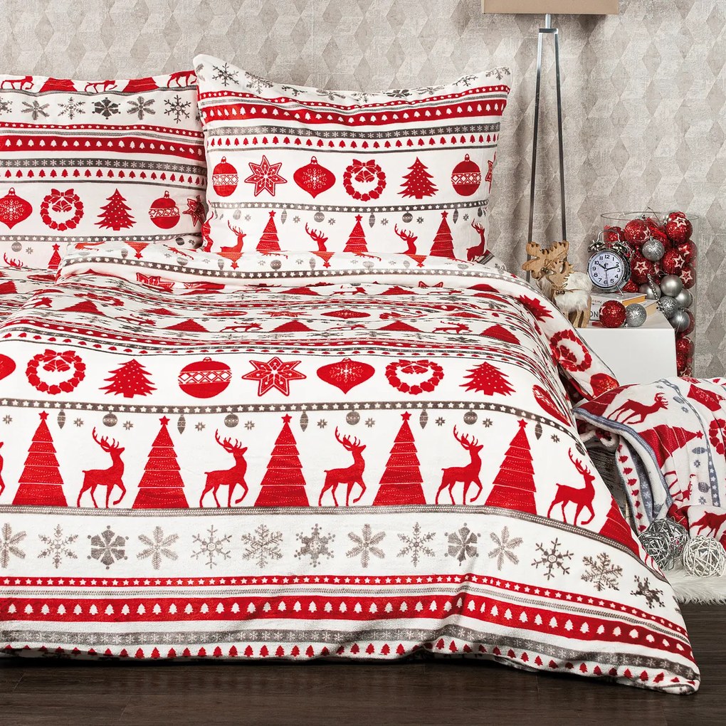 4Home Christmas Time mikroflanel ágyneműhuzat, piros, 140 x 220 cm, 70 x 90 cm