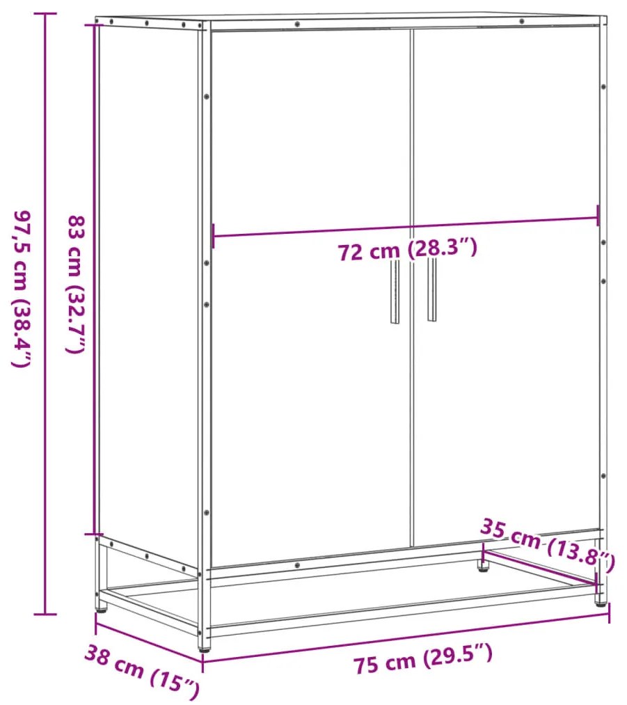 sonoma tölgy színű szerelt fa és fém cipőszekrény 75x38x97,5 cm