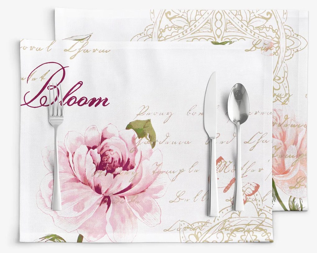 Goldea pamut reggeliző alátét - pünkösdirózsa mintás - 2db 30 x 40 cm