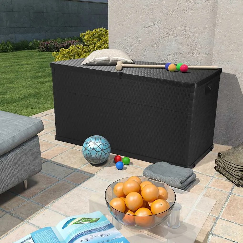 Antracitszürke Pp Rattan Kerti Tárolóláda 120 X 56 X 63 Cm