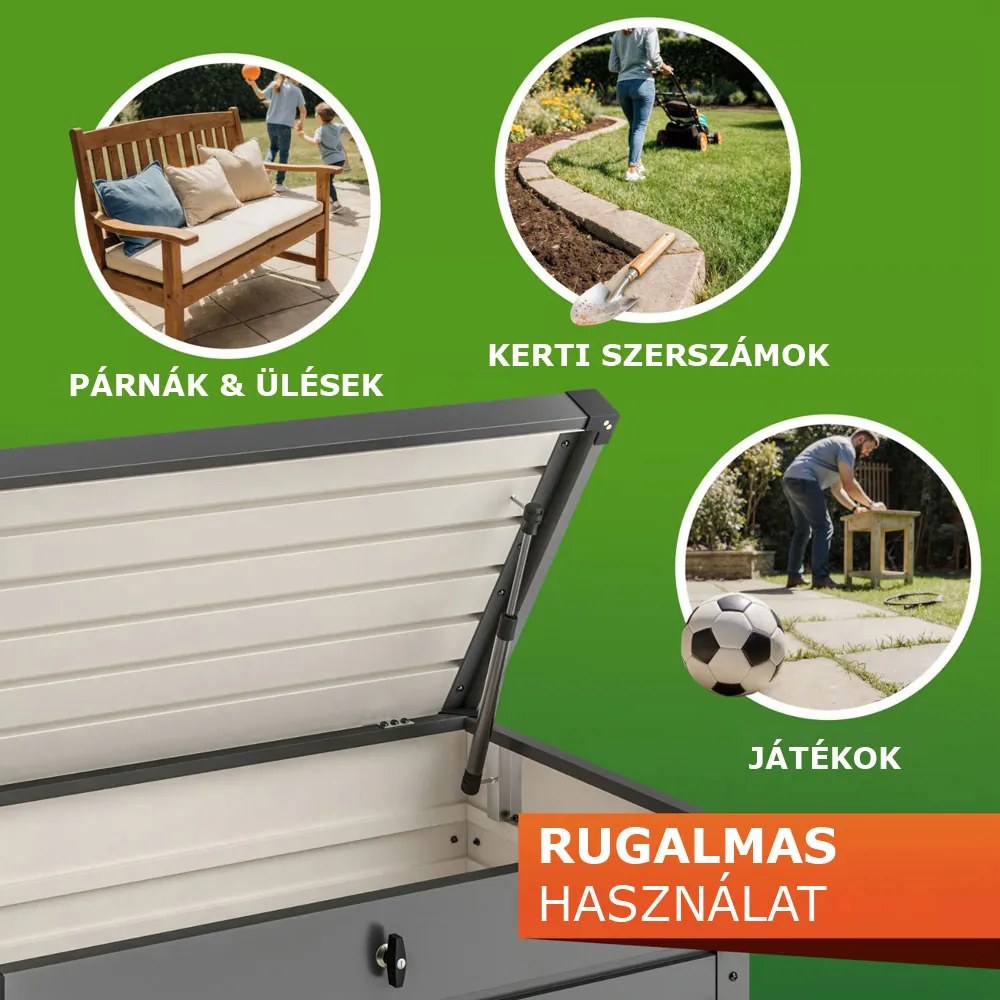 METALBOX fém tárolódoboz, 385L, 120×62×63cm, antracit Gardebruk