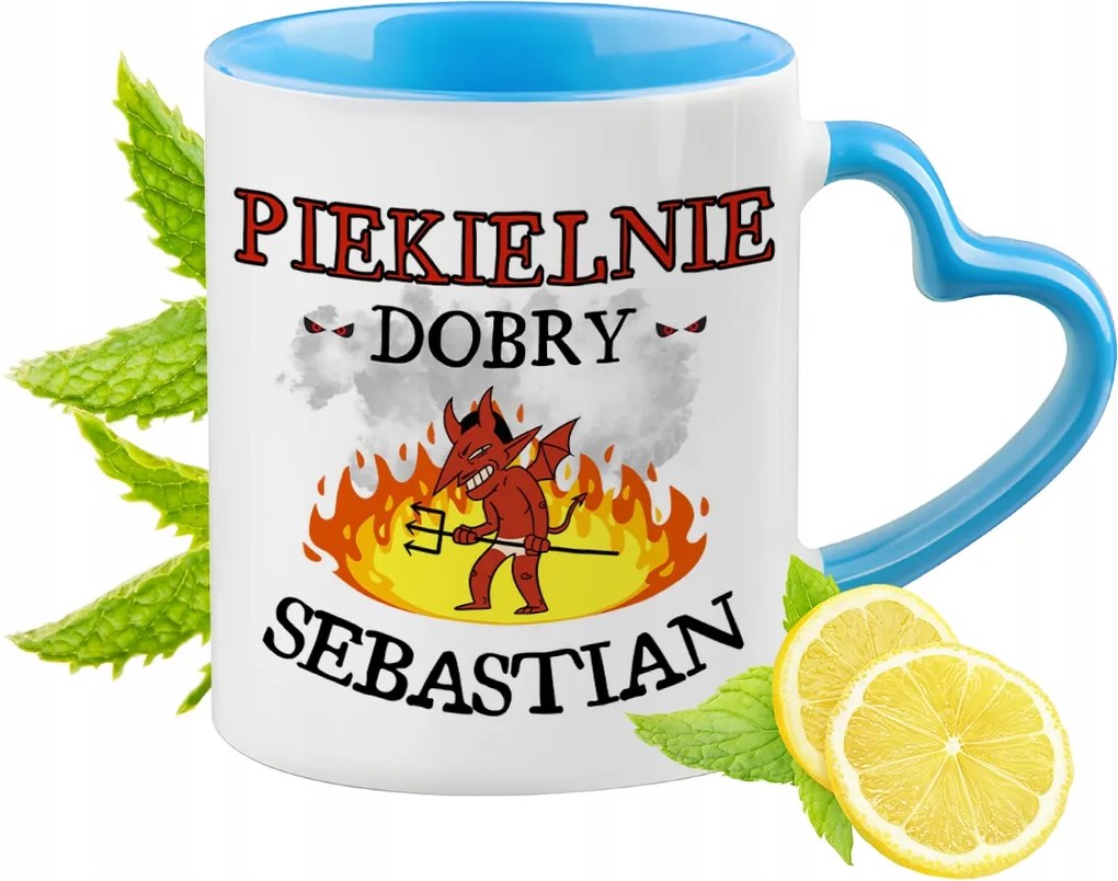 Sebastiannak Kék bögre szív alakú füllel ajándékba