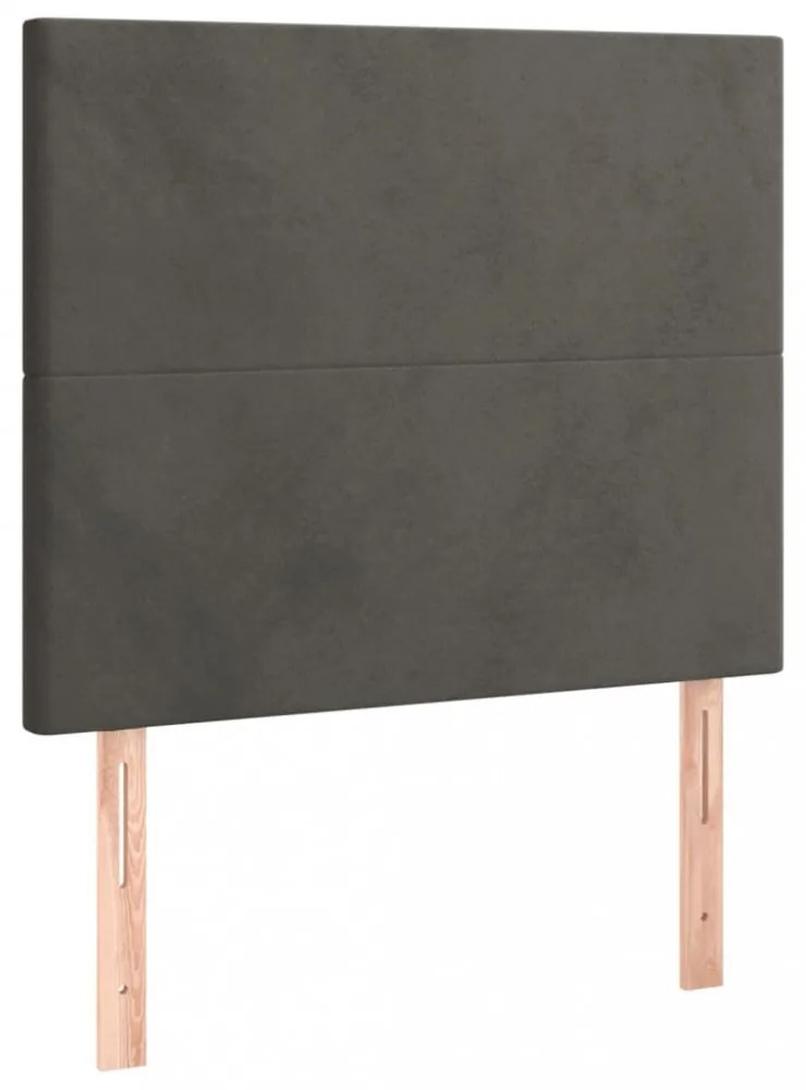 sötétszürke bársony rugós és LED-es ágy matraccal 80 x 200 cm