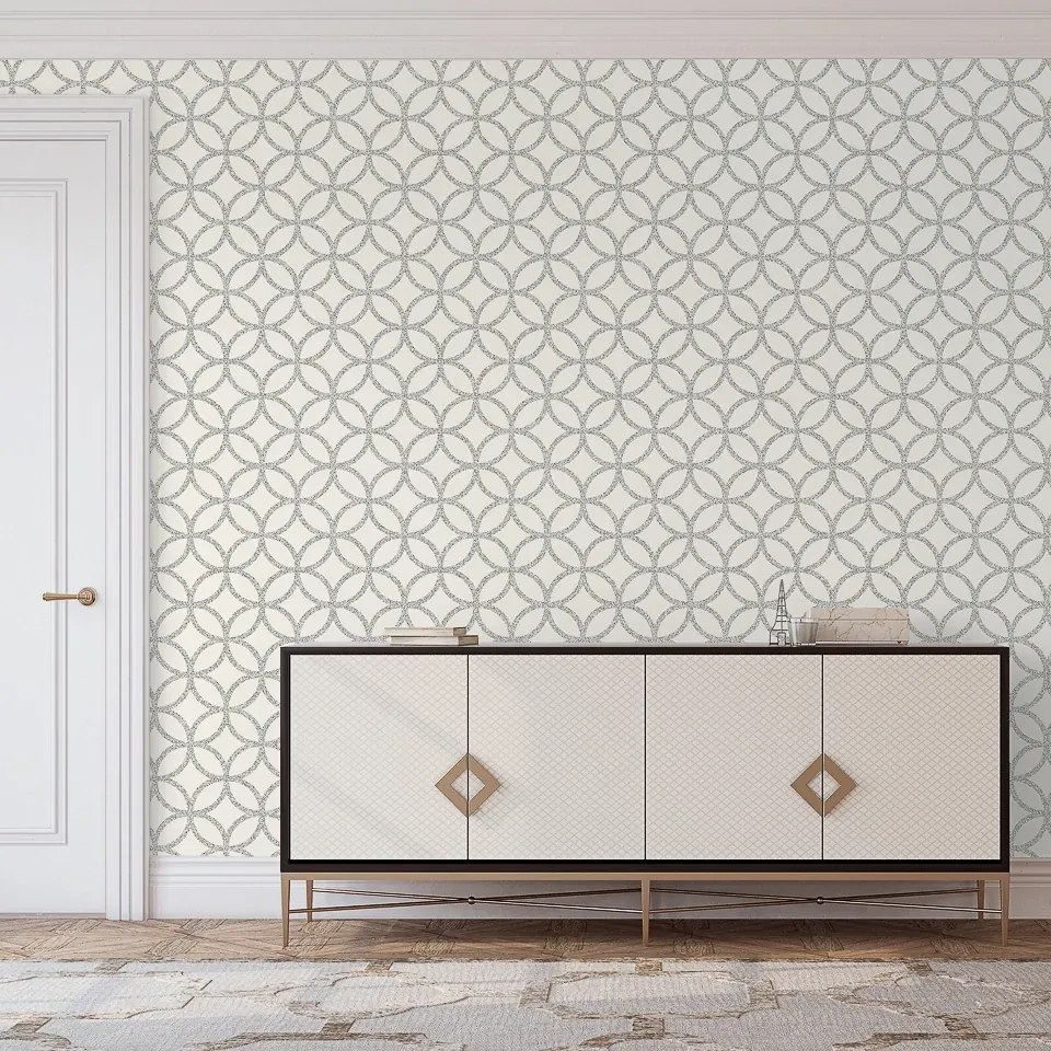 Arthouse Signature 1 Sequin Geometric ezüst-fehér flitteres vlies tapéta – 921707