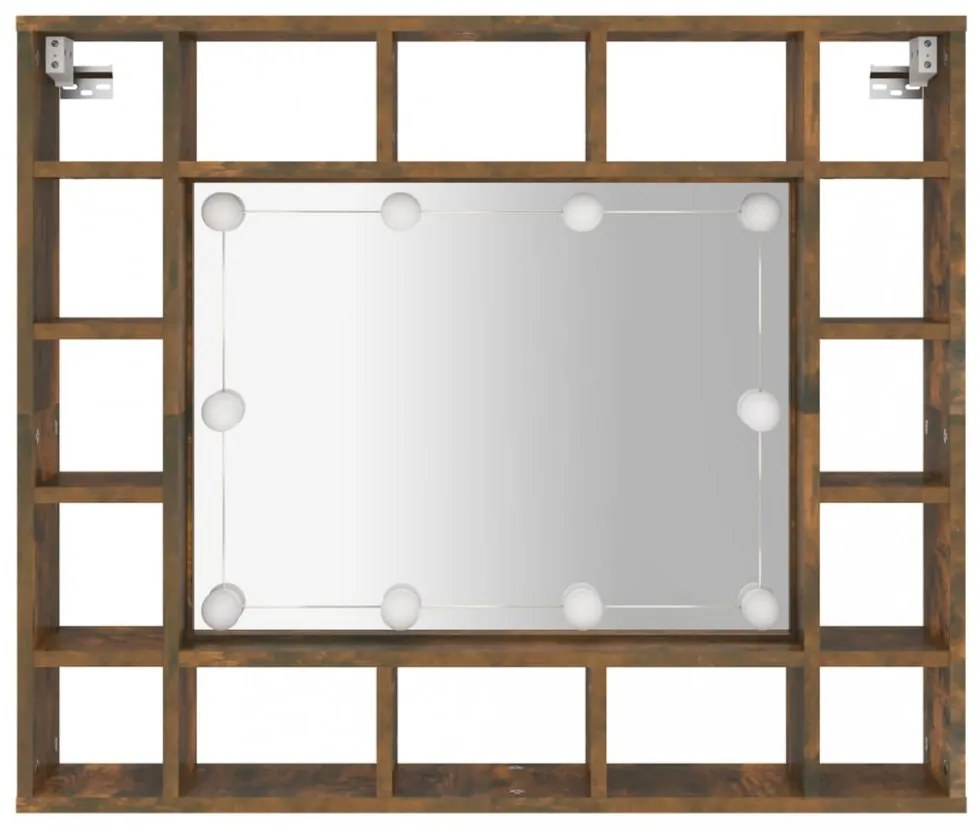 füstös tölgy színű tükrös szekrény LED-ekkel 91 x 15 x 76,5 cm