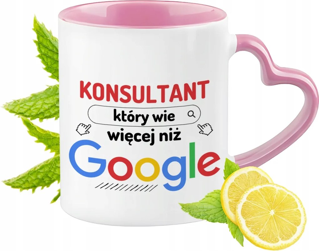 Tanácsadói bögre Rózsaszín, szív alakú füllel Kávé ajándék