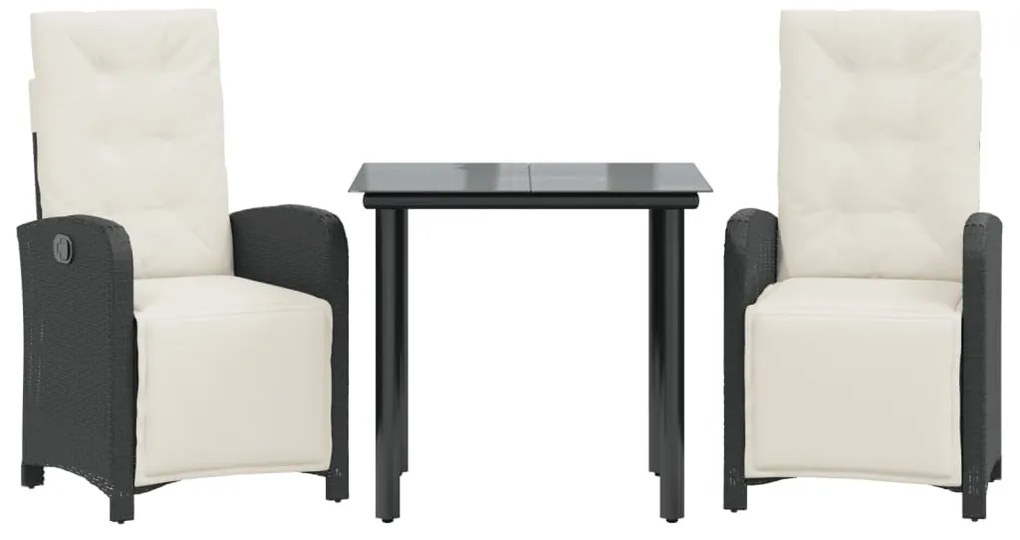 3 részes fekete polyrattan bisztrógarnitúra párnával