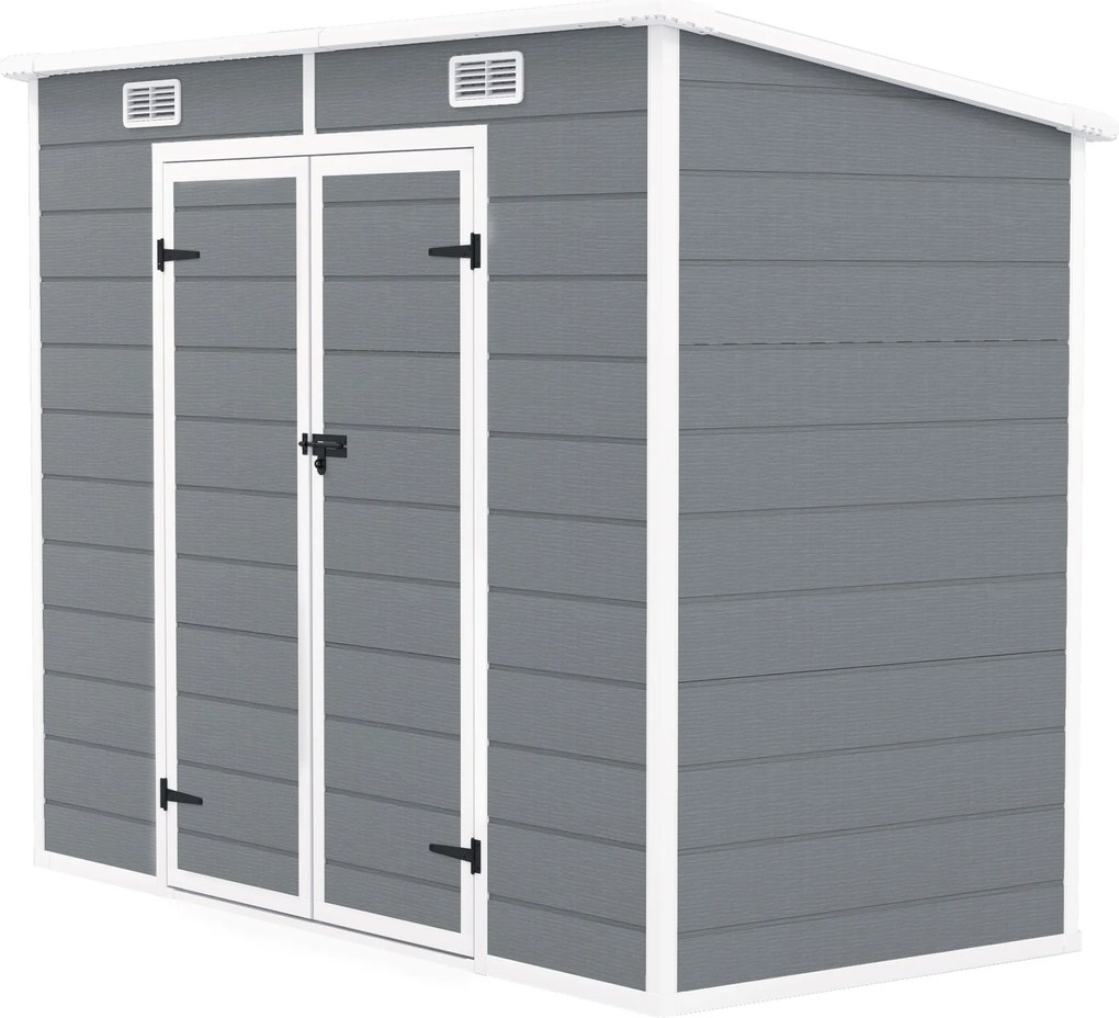 Outsunny 2,54 m²-es Szerszámtároló, Vízálló Kertesház, Penta Tetővel, 238x125x183/165 cm, Kulcsra Zárható Ajtós Szerszámtároló, Ablakos Kerékpártároló