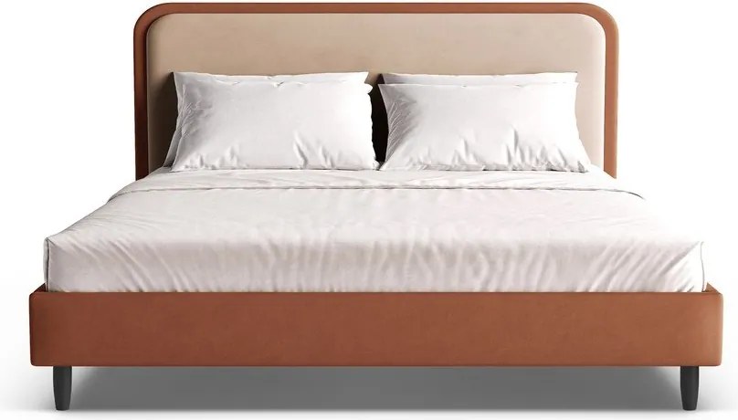 Téglavörös kárpitozott franciaágy ágyráccsal 200x200 cm Aveline – Micadoni