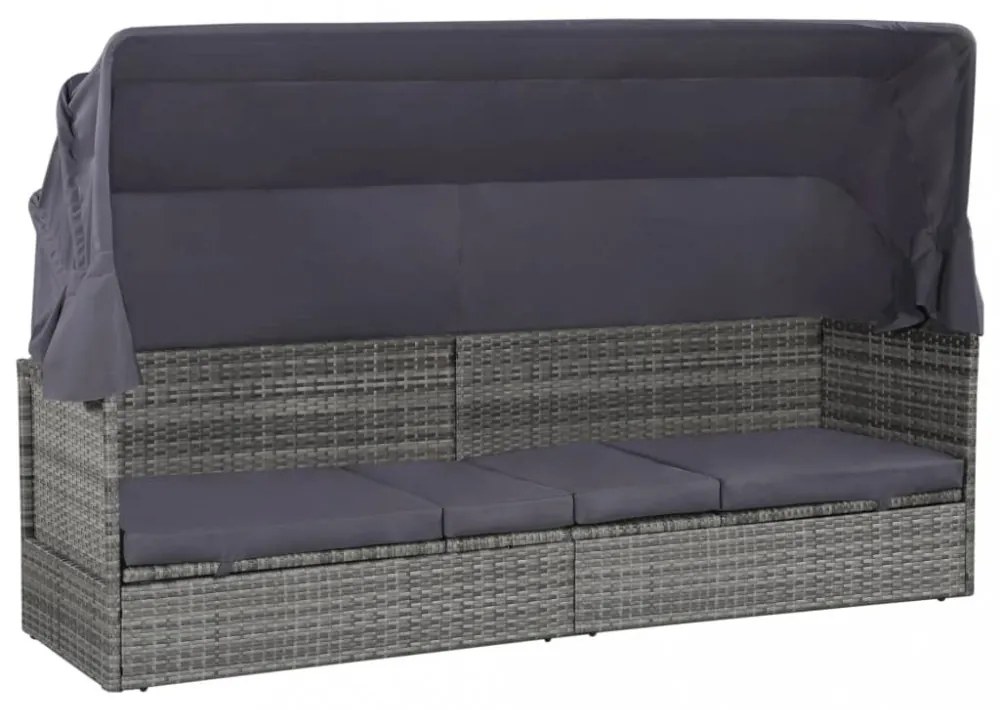 szürke polyrattan napellenzős kerti ágy 205 x 62 cm