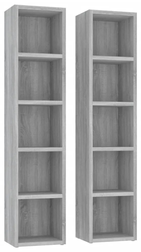 2 db szürke sonoma színű szerelt fa CD-szekrény 21x16x93,5 cm