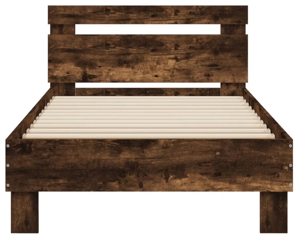 füstös tölgyszínű szerelt fa ágykeret fejtámlával 90 x 200 cm