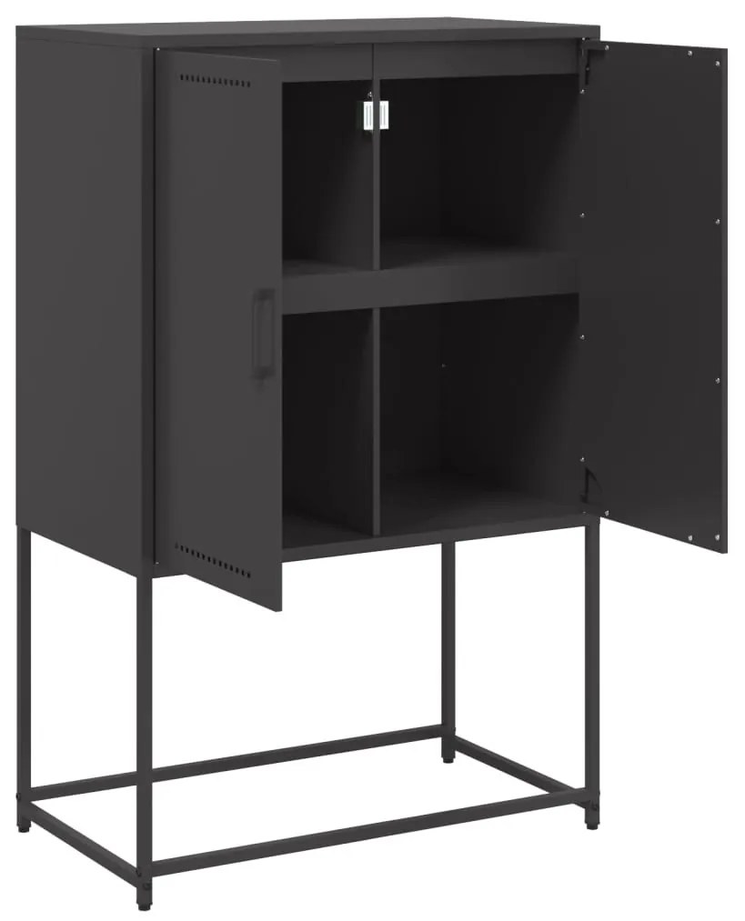 fekete acél magasszekrény 68,5 x 38,5 x 107 cm