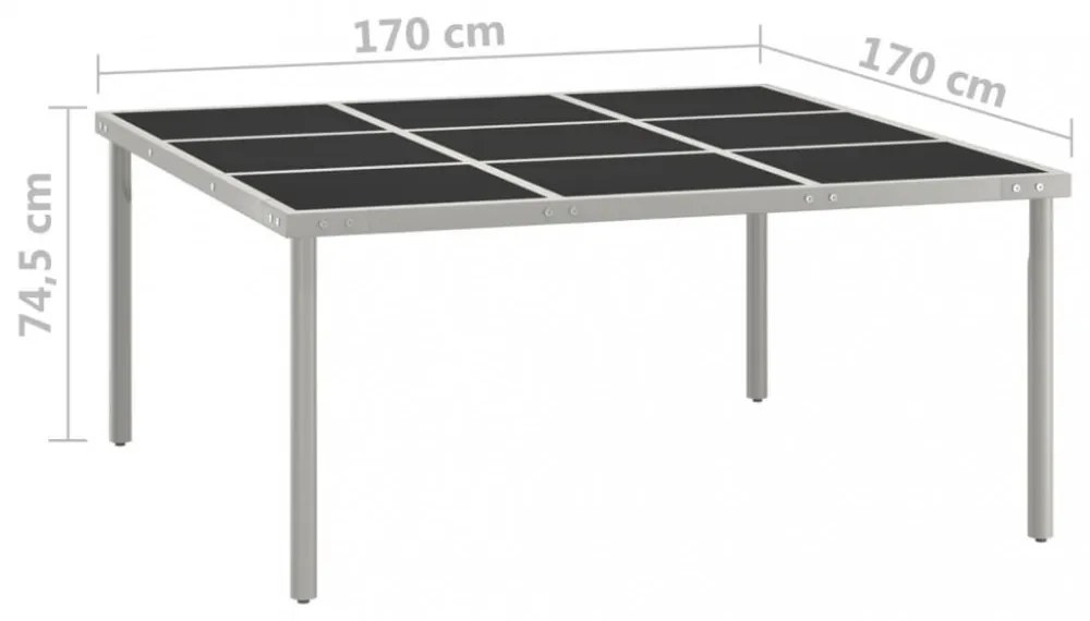 üveg és acél kerti étkezőasztal 170 x 170 x 74,5 cm