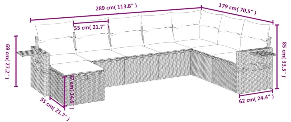 8 részes világosszürke polyrattan kerti ülőgarnitúra párnával