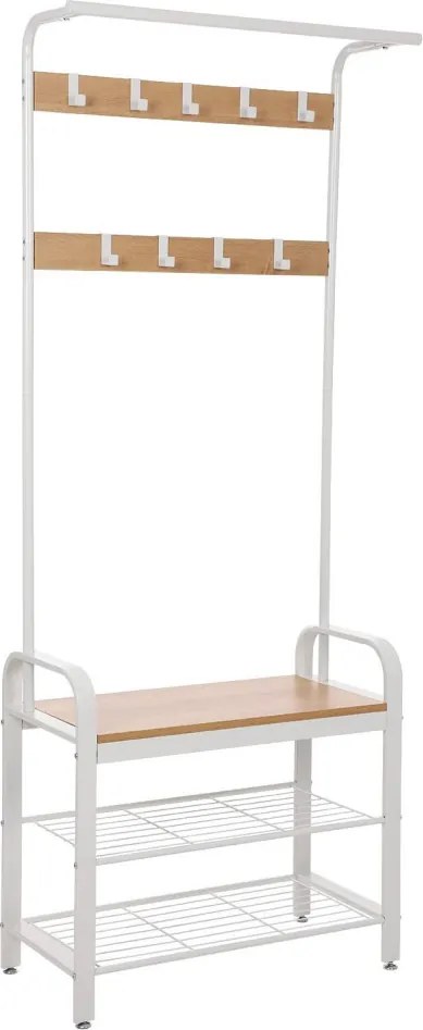 Előszoba fogas polccal, akasztókkal, cipőtartóval és ülőkével, tölgy 183x72x33cm