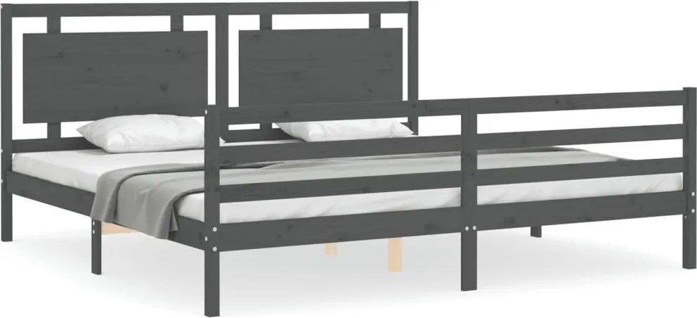 vidaXL szürke tömör fa ágykeret fejtámlával 200 x 200 cm