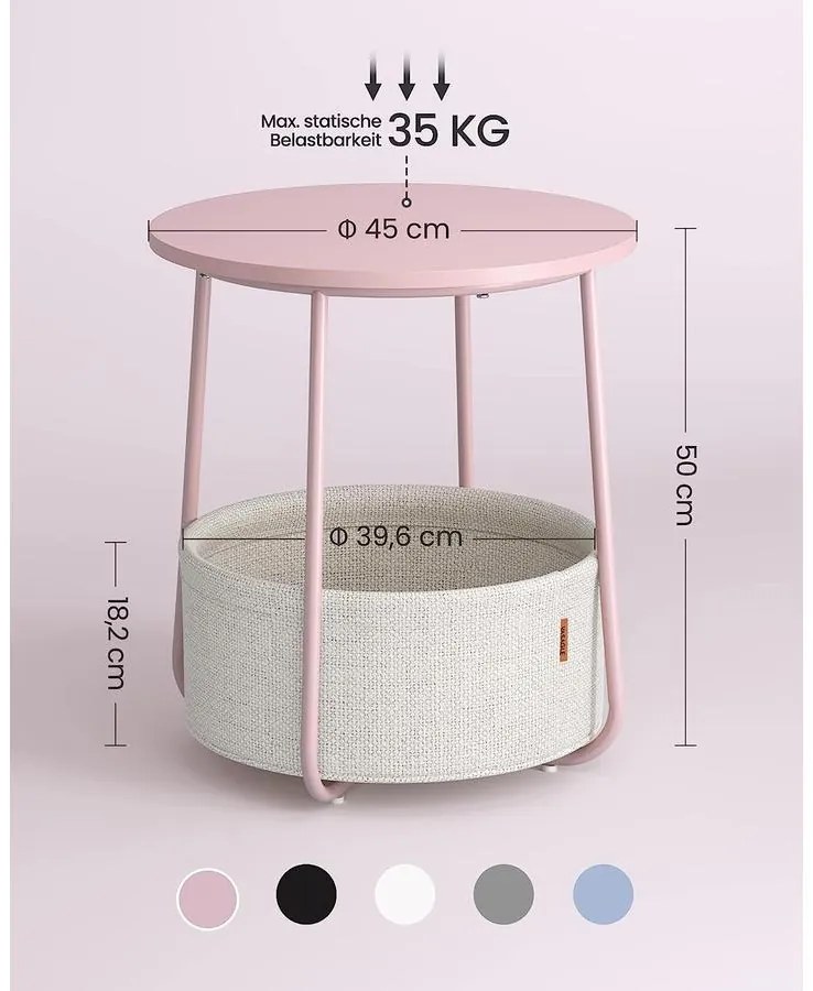 Kerek asztal, kis dohányzóasztal, pasztell rózsaszín-fehér