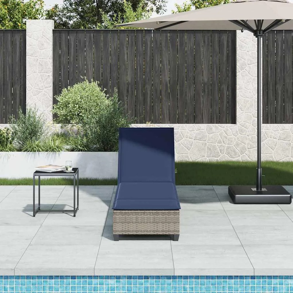 szürke polyrattan napozóágy párnákkal 55x200x25,5 cm
