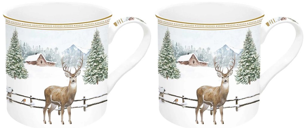 Karácsonyi porcelán bögre 2db szarvasos White Forest díszdobozban