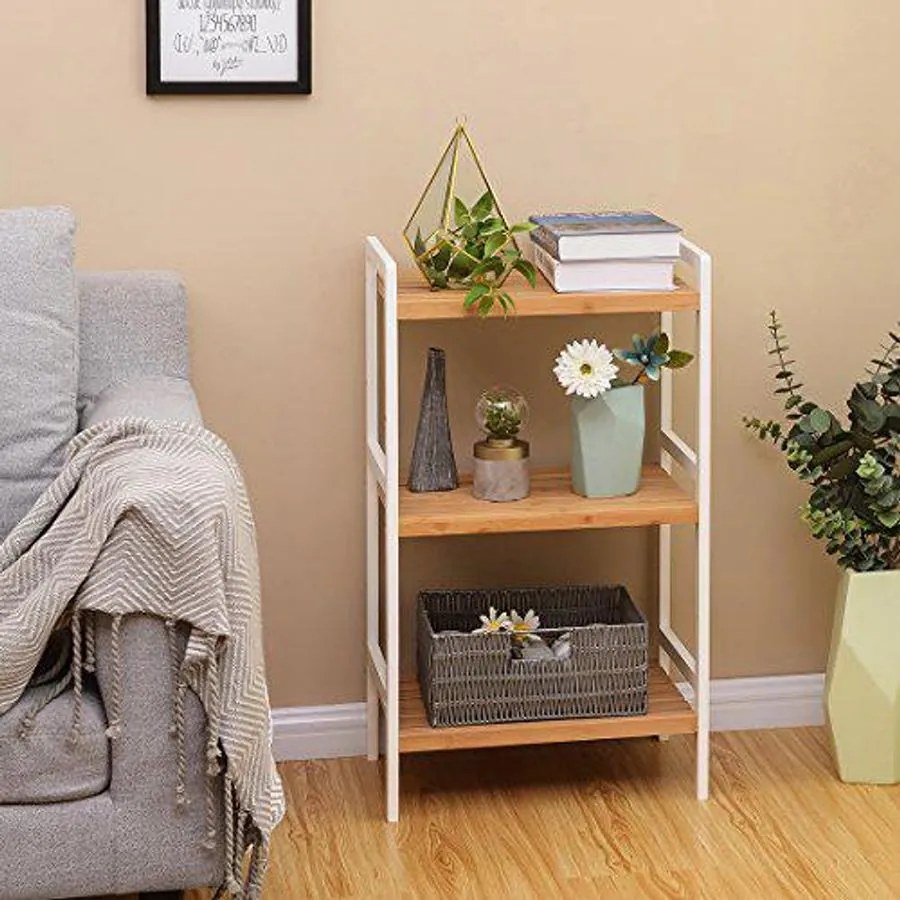 3 szintes bambusz tároló állvány, 45 x 31,5 x 80 cm, natúr és fehér