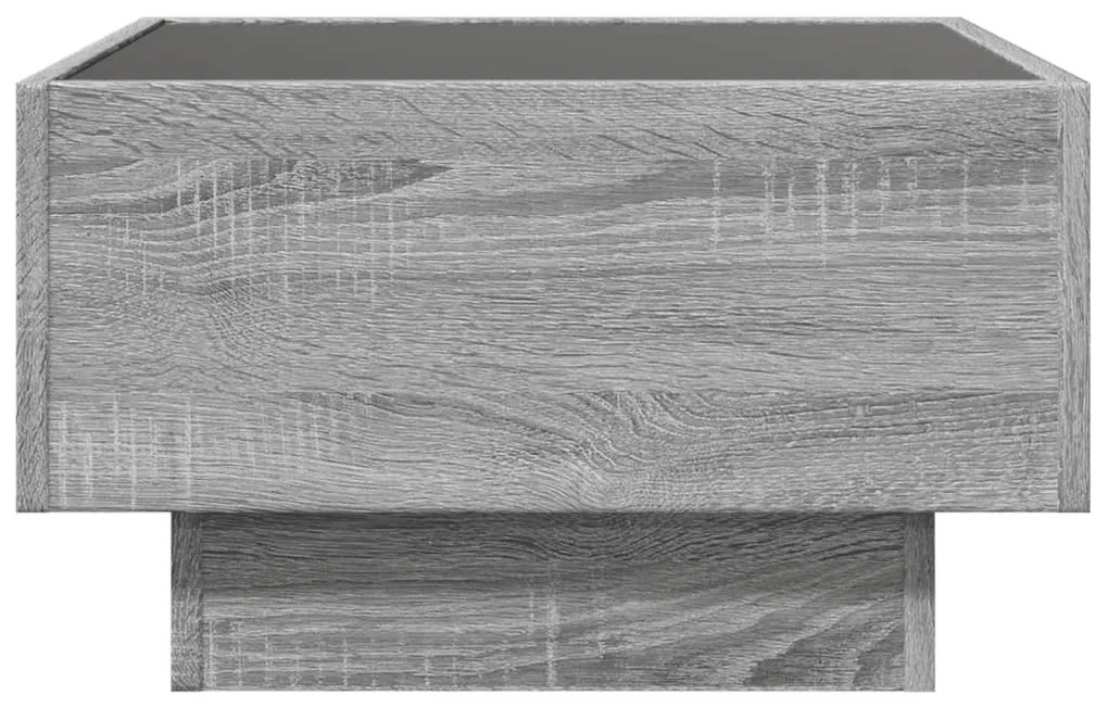 szürke sonoma szerelt fa dohányzóasztal LED-del 50 x 50 x 30 cm