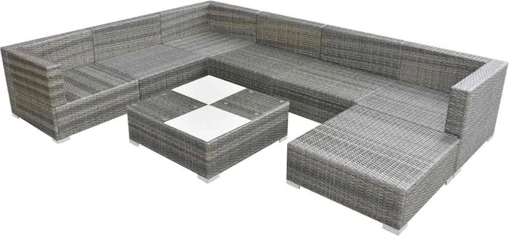 8-részes szürke polyrattan kerti bútorszett párnákkal