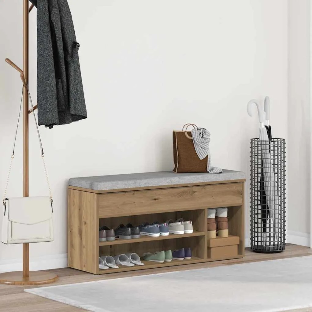 vidaXL kézműves tölgy színű szerelt fa cipőtároló pad 102x30,5x45 cm