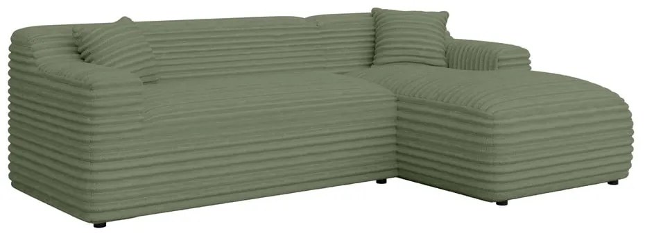 Zöld kordbársony sarokkanapé (jobb oldali-heverő résszel) Martin – Ropez