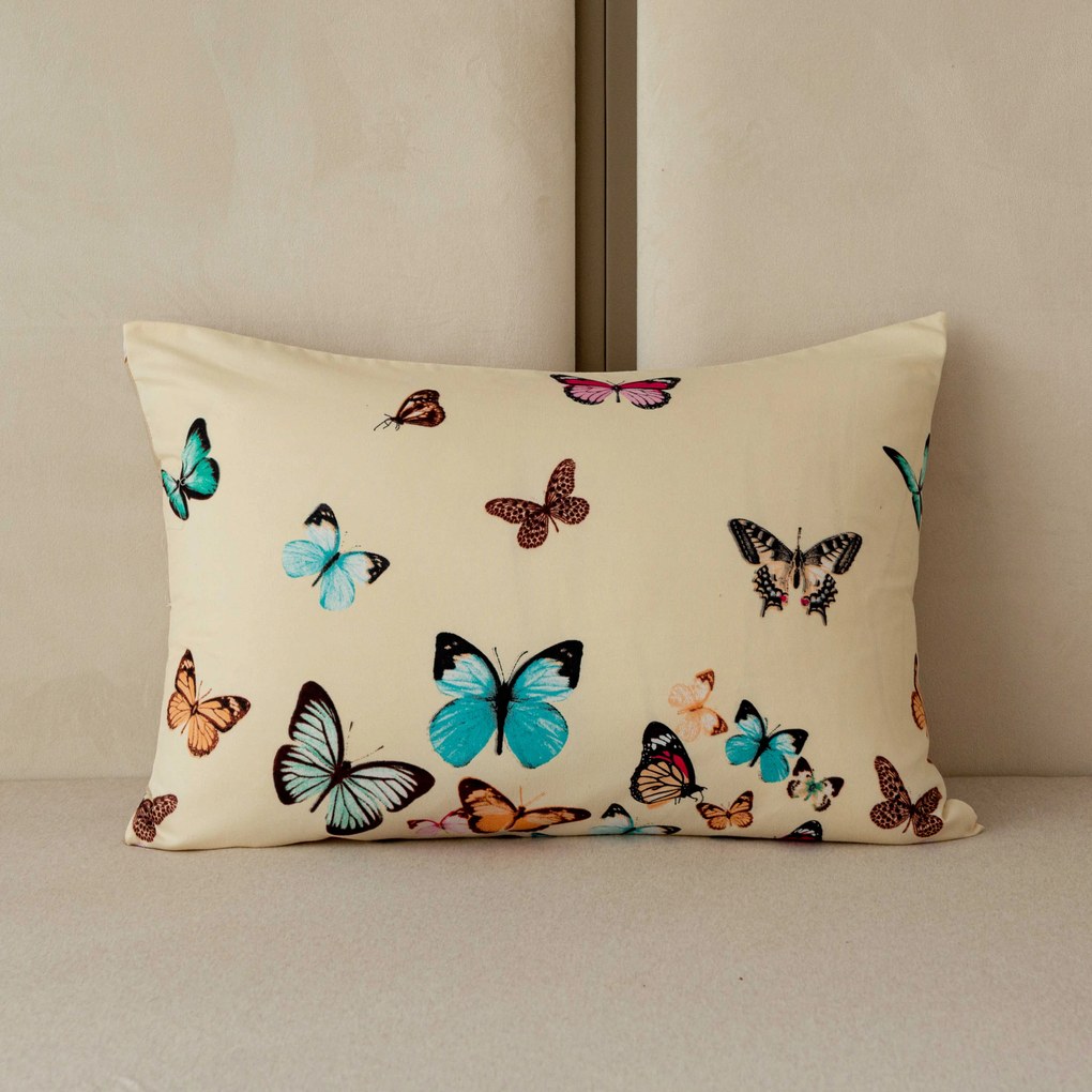 Flanel párnahuzat VIVA BUTTERFLY 50x70 cm, krémszínű