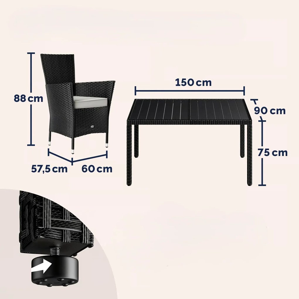 Casaria® Kerti rattan szett Berlin WPC 1+6 - fekete