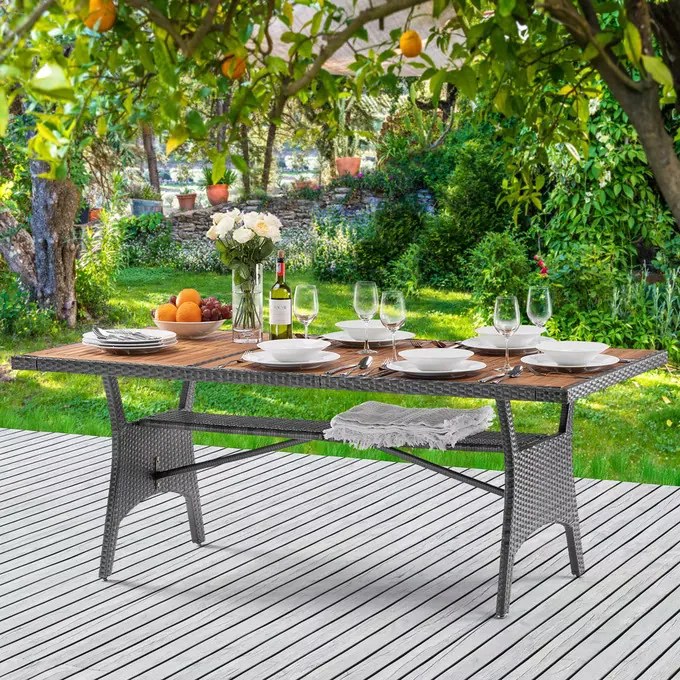 Deuba Takeo rattan asztal 190x90x74 cm - szürke/akác