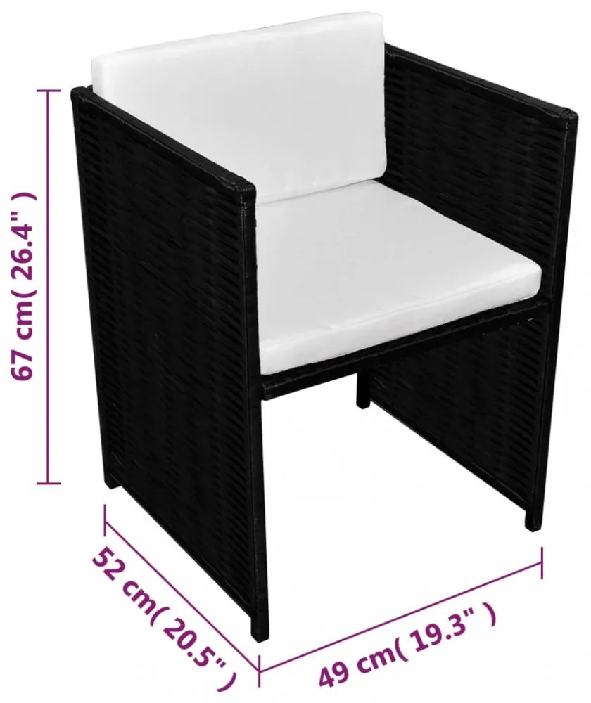 3 darabos fekete polyrattan bisztrószett párnákkal