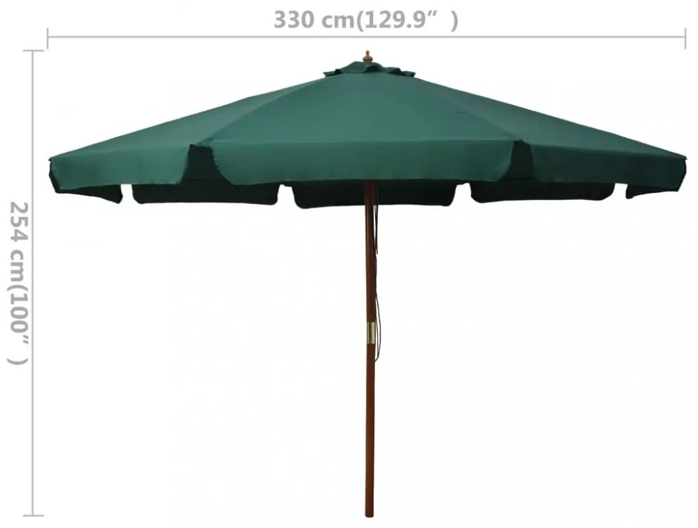 zöld kültéri napernyő farúddal 330 cm