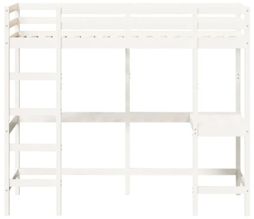 fehér tömör fenyőfa galériaágy íróasztallal 100 x 200 cm