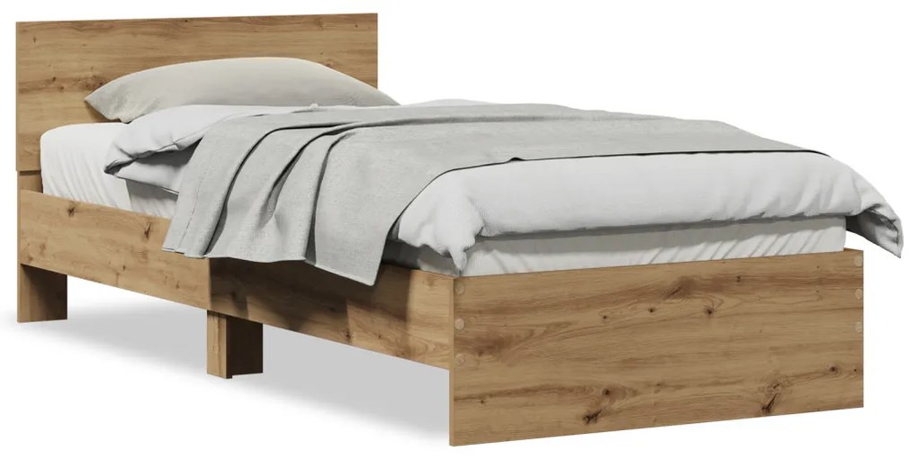 Ágykeret matrac és fejtámla nélkül, Kézműves tölgy 90x200 cm