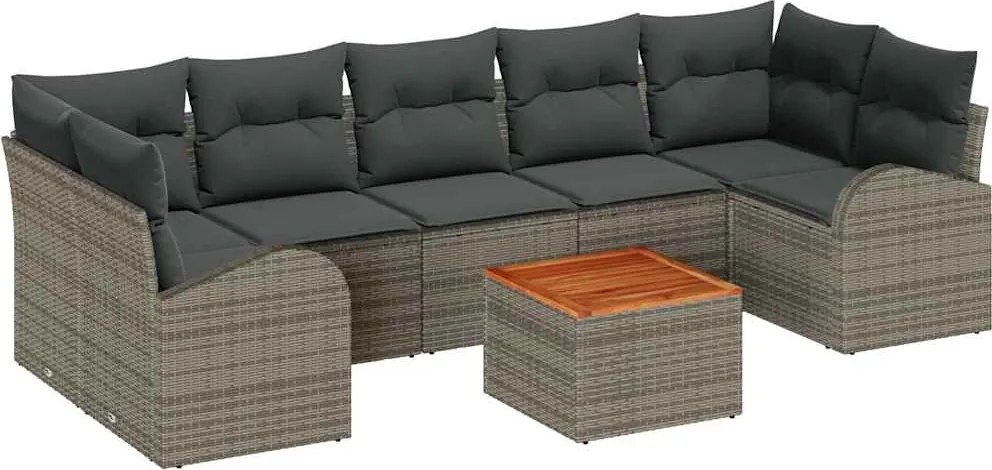 vidaXL Kerti Kanapé Szett tárolóval 8 pcs Szürke polirattan