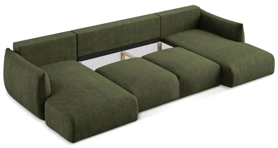 Zöld zsenília kinyitható sarokkanapé (U alakú) Leila – Makamii